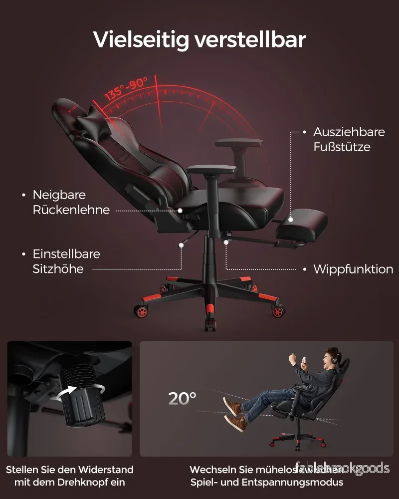 Ergonomisk kontorsstol med armstöd och dyna svartröd - Bild 3