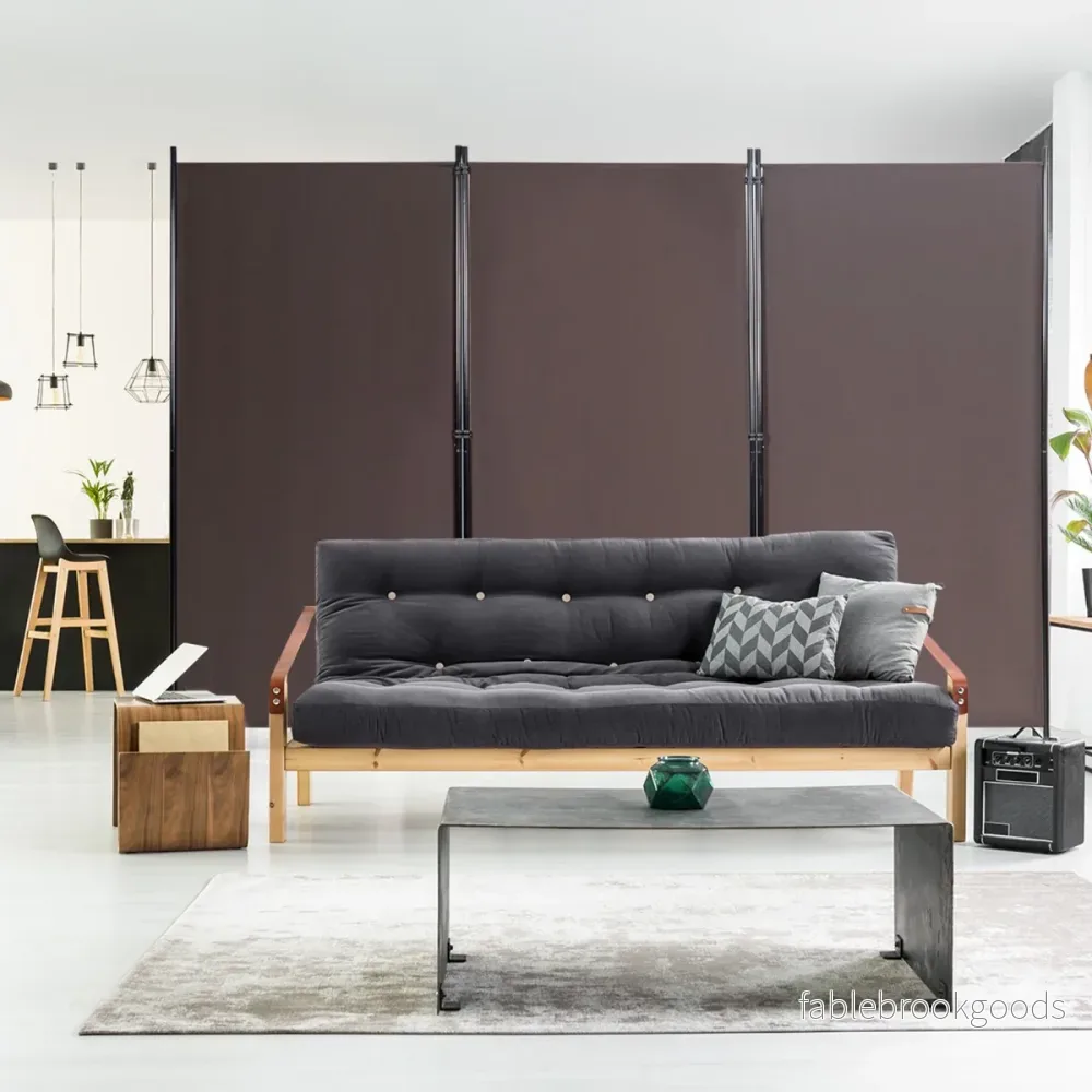 Rumsavdelare – med paneler robusta gångjärn och stålbas Fristående sekretessskärm – 3 260 x 183 cm – Kaffe - Bild 3