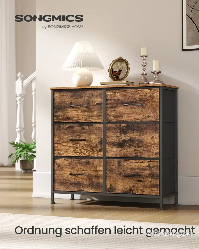 Byrå med 6 tyglådor - Vintage brun - Bläcksvart - Varm look - Bild 2