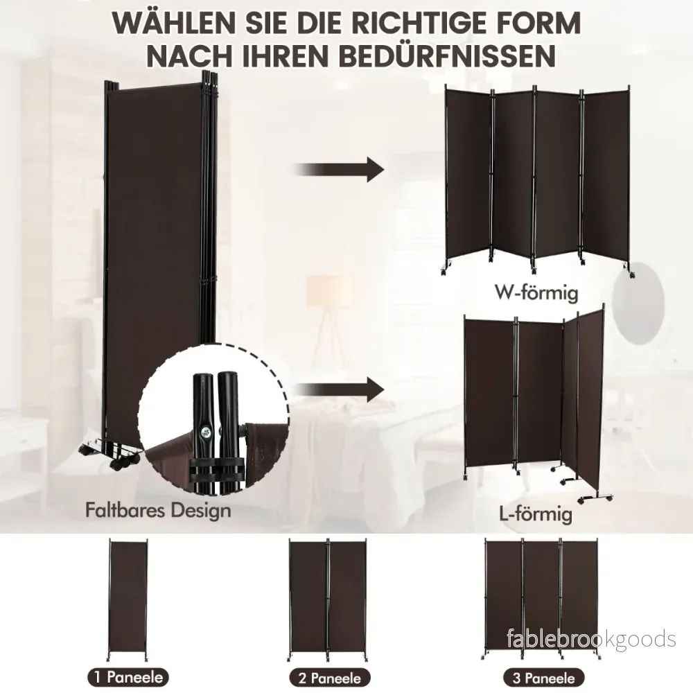 Rumsavdelare – med paneler på hjul hög rullbar sekretessskärm – 4 173 cm – Brun - Bild 2