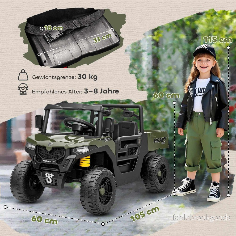 Elektrisk barn-UTV, 2 motorer, musikfunktion, grön - Bild 3