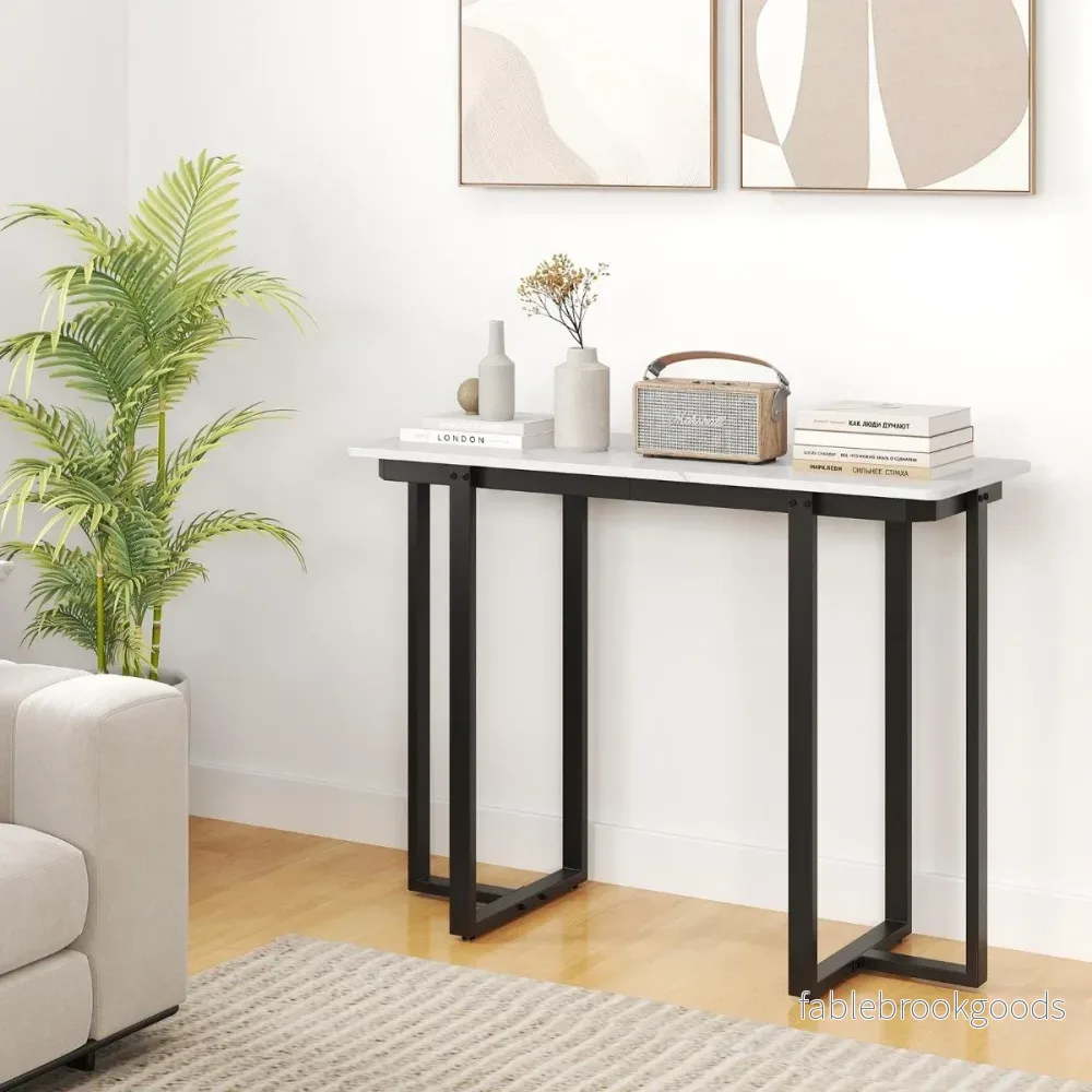 Konsolbord – smalt modernt entrébord med marmorutseende – 107 x 40 x 79,5 cm – Svart - Bild 3