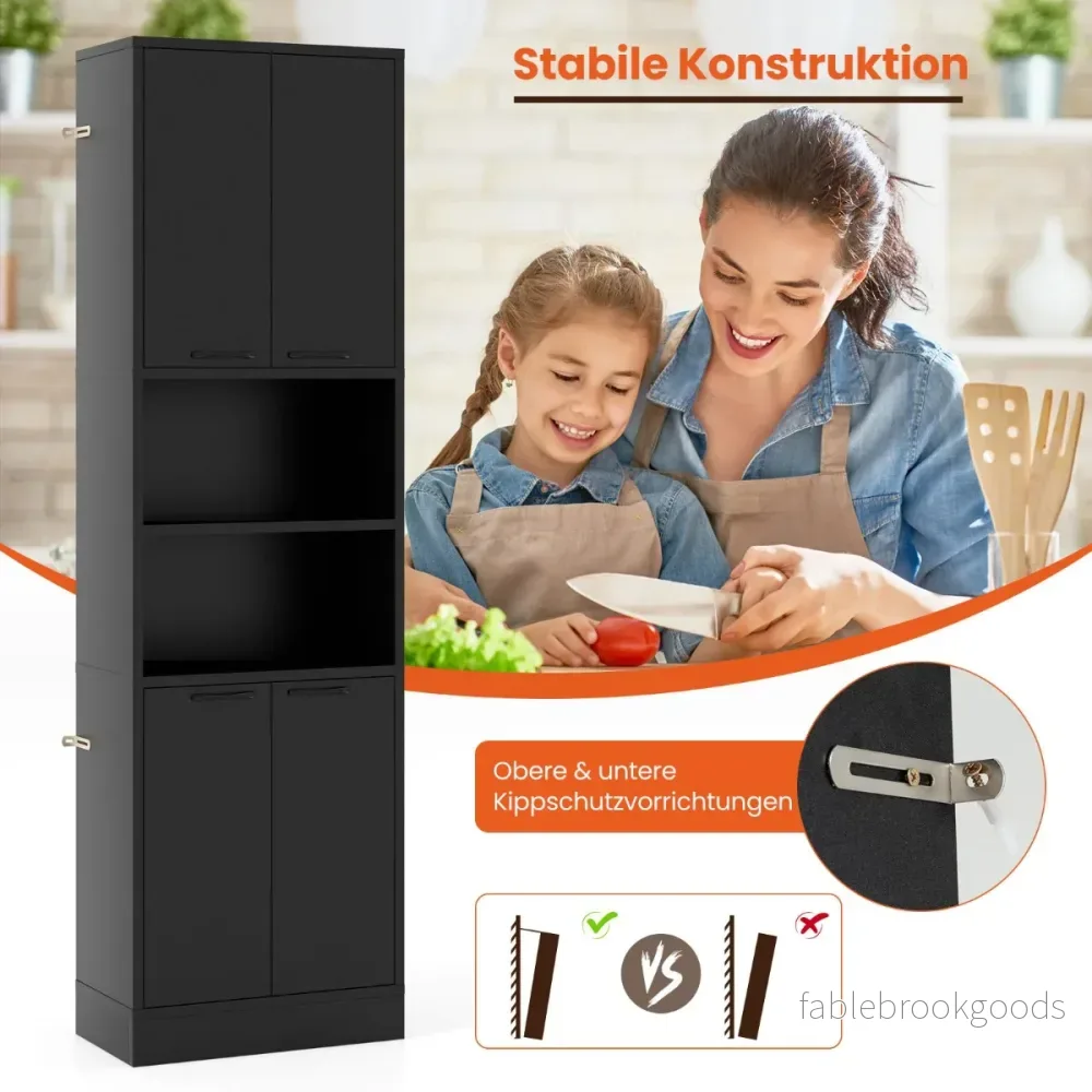 Högt – köksskåp skafferi högskåp med luckor – 190 cm – Svart - Bild 2