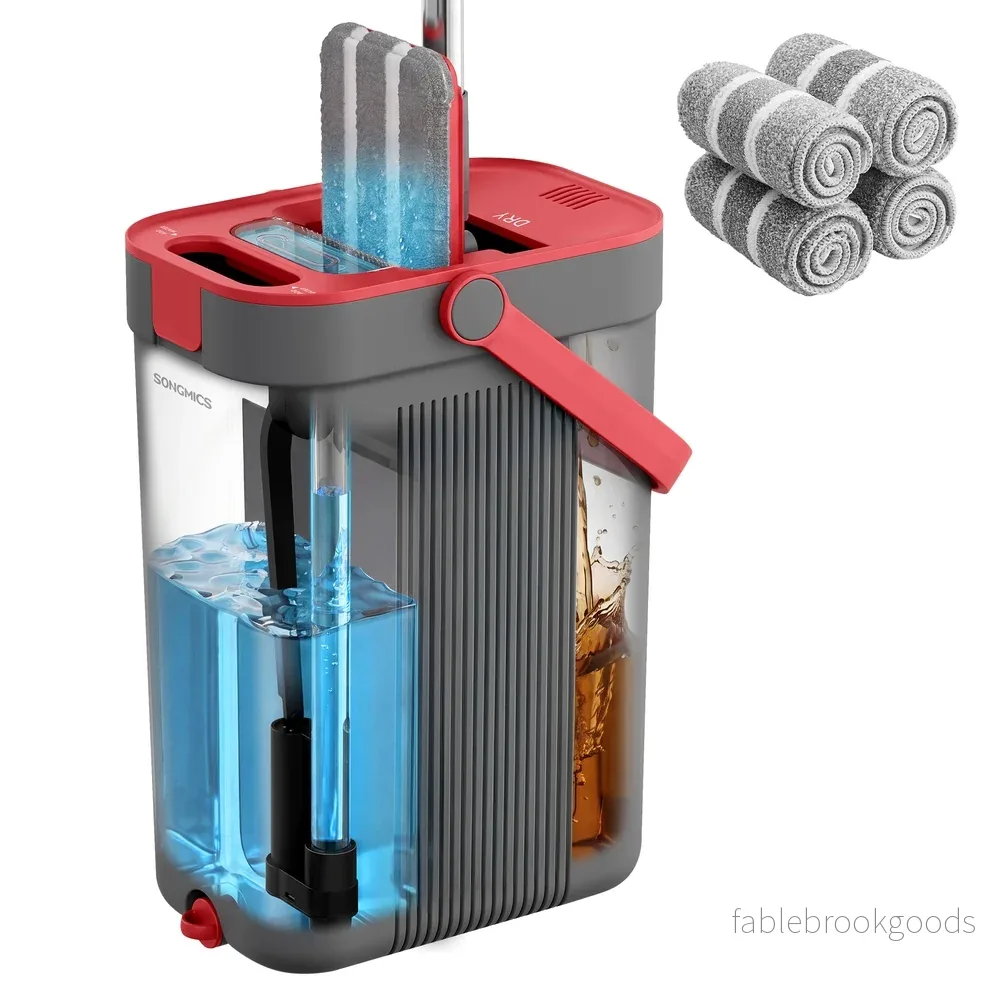 Dweilset met Emmer – 4 Microvezelhoezen – Gescheiden Waterkamers – Grijs-Rood Dweilset met Emmer – 4 Microvezelhoezen – Gescheiden Waterkamers – Grijs-Rood