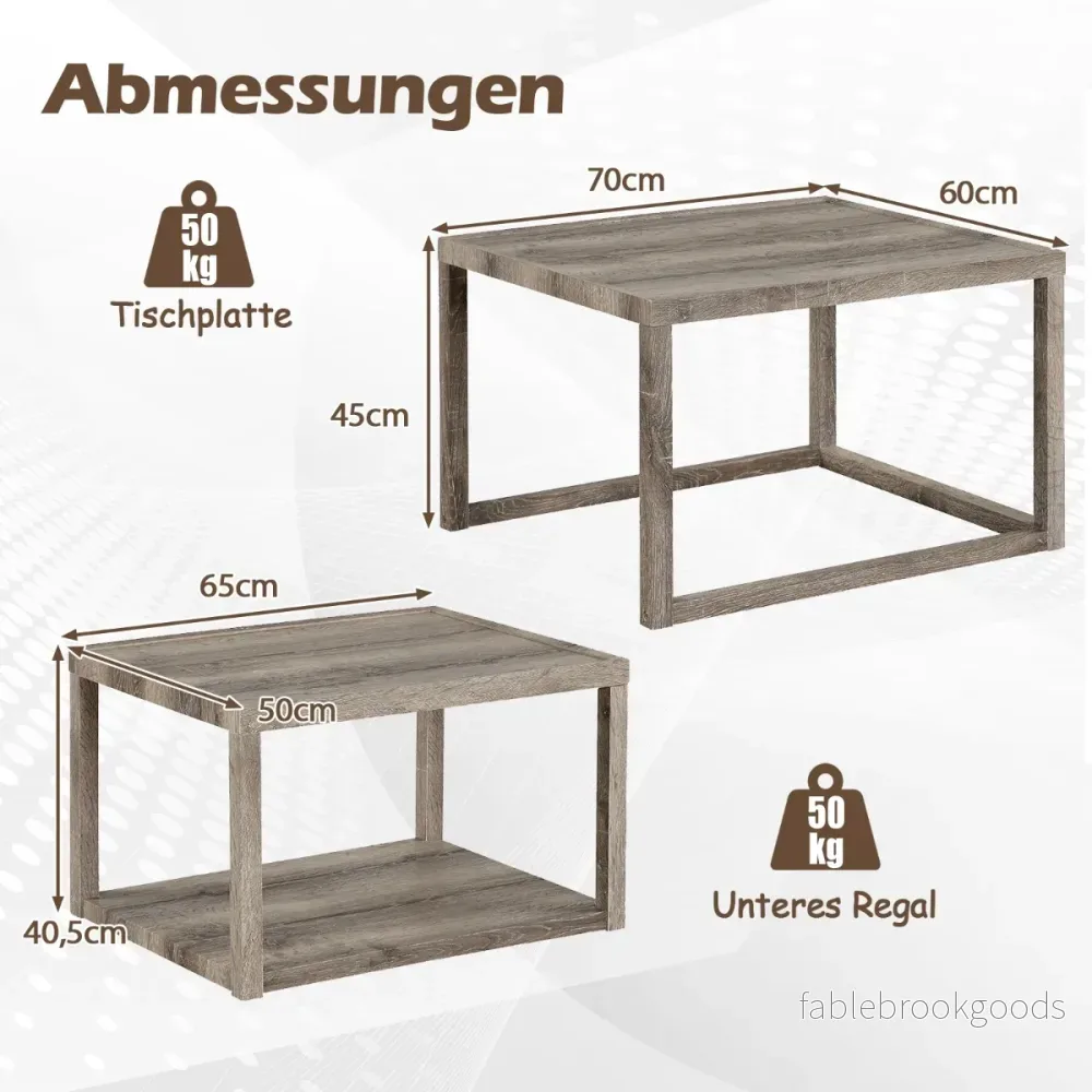 pack – rektangulära stapelbara soffbord med förvaringsyta, sidobord i lantlig stil – 2 – Grå - Bild 2