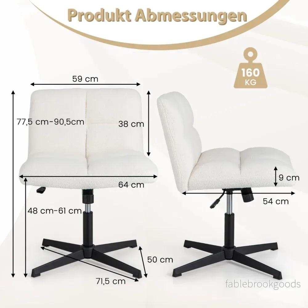 Kontorsstol – med imiterat lammskinn, bred sits och vippfunktion Höj sänkbar skrivbordsstol – Beige - Bild 2