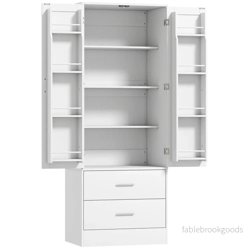 Köksskåp, justerbara hyllor, 2 lådor, vit MDF
