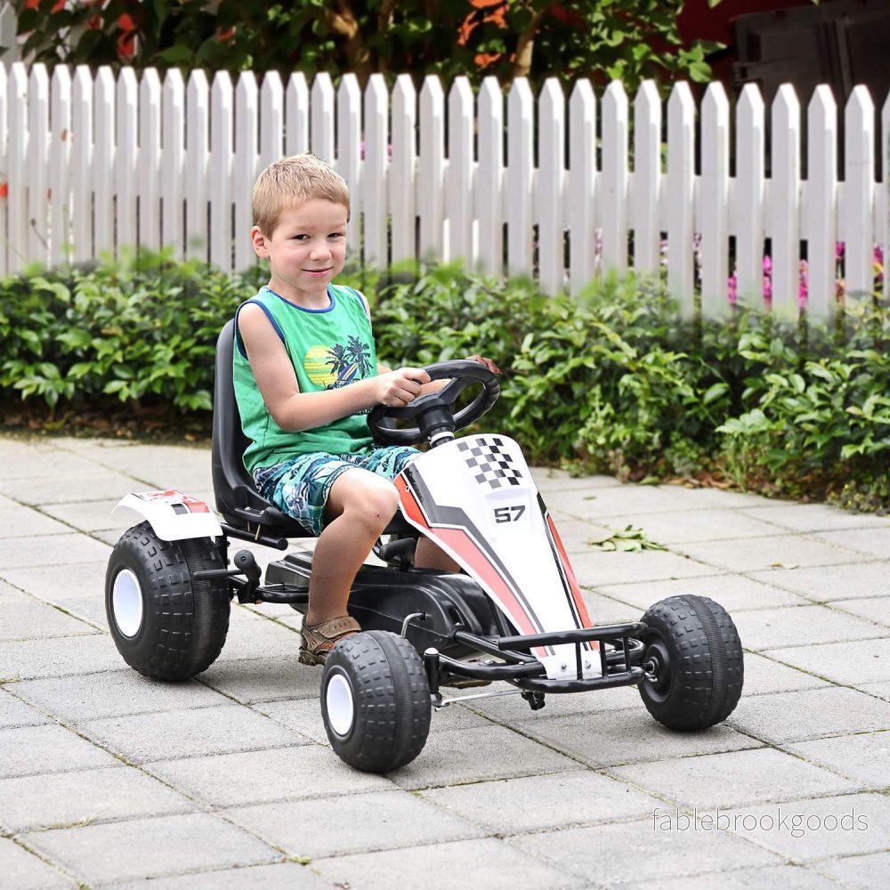 Pedal Go Kart för barn – Stålram, vit, 3-8 år - Bild 2