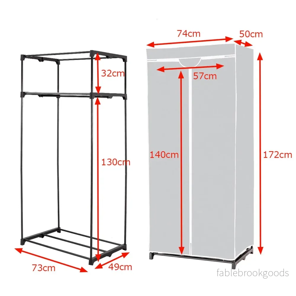 Färgval – Garderob Tyg med klädstång – 75 x 50 x 170 cm – Grå - Bild 2