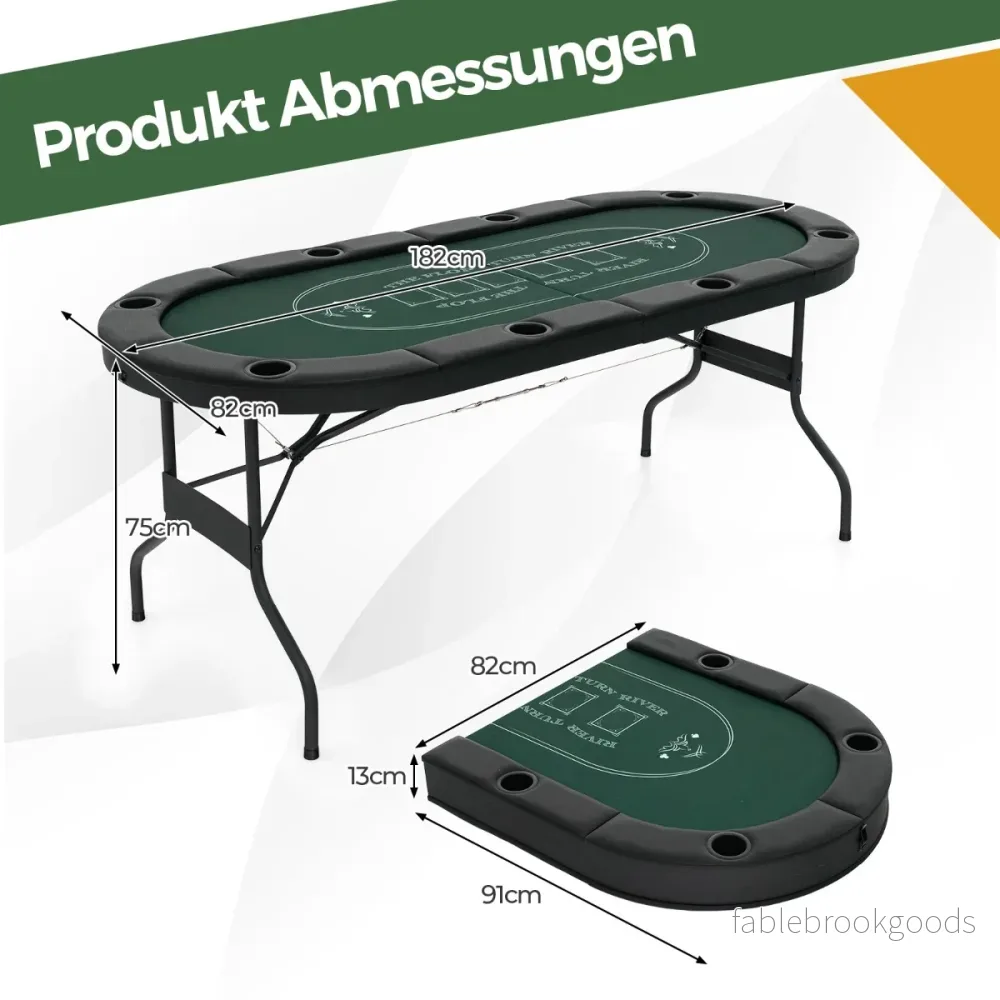 Hopfällbart – pokerbord för spelare spelbord med mugghållare och vadderat armstöd – 8 – Grön - Bild 2