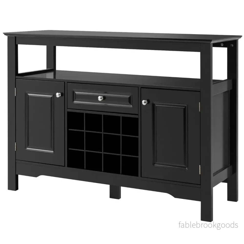 Modern – matsalsbuffé med vinhylla och skåp låda – 117 x 40,5 x 82,5 cm – Svart