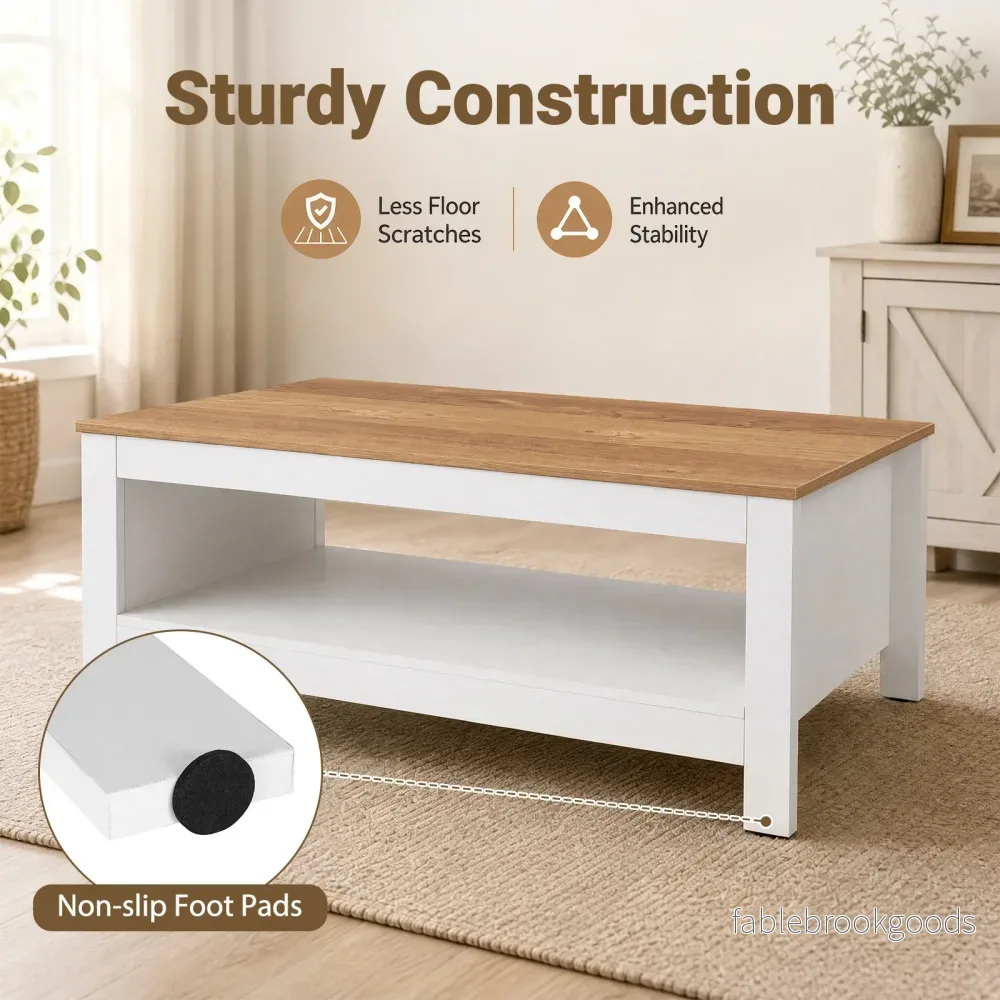 Soffbord – med förvaring, tvånivå vardagsrumsbord Vitt – 105 x 60 x 46 cm - Bild 3