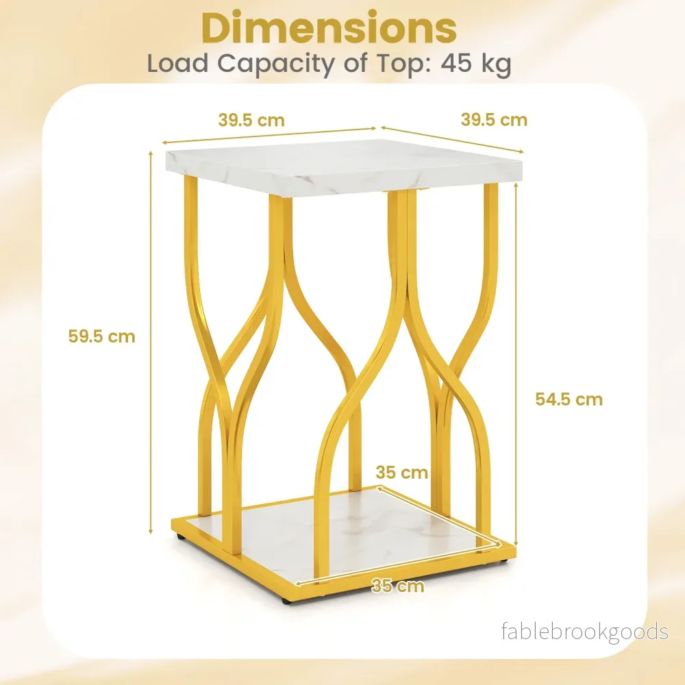 Kvadratiskt – sidobord, soffbord med nivåer och bordsskiva i marmorutseende – 2 39,5 x 39,5 x 59,5 cm - Bild 2