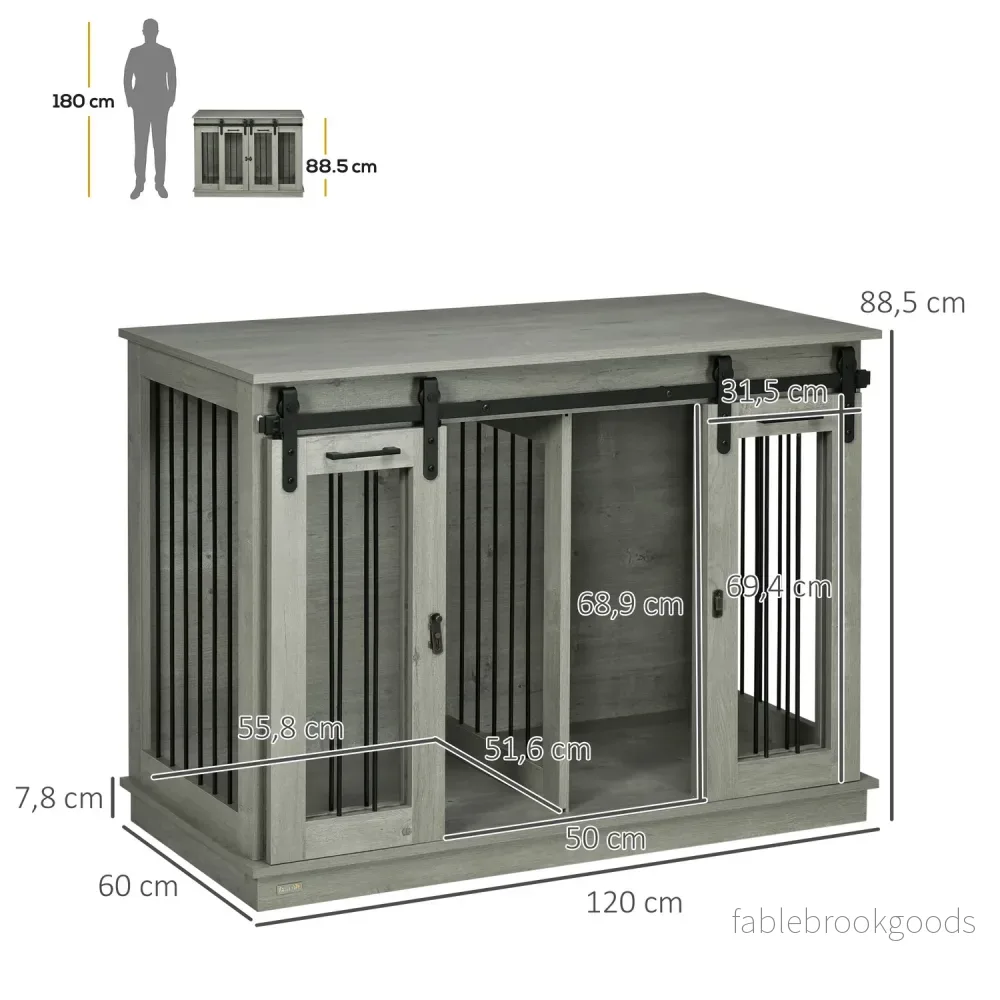 Medium Dog House - grått, dubbeldörr, tvårumsalternativ - Bild 3