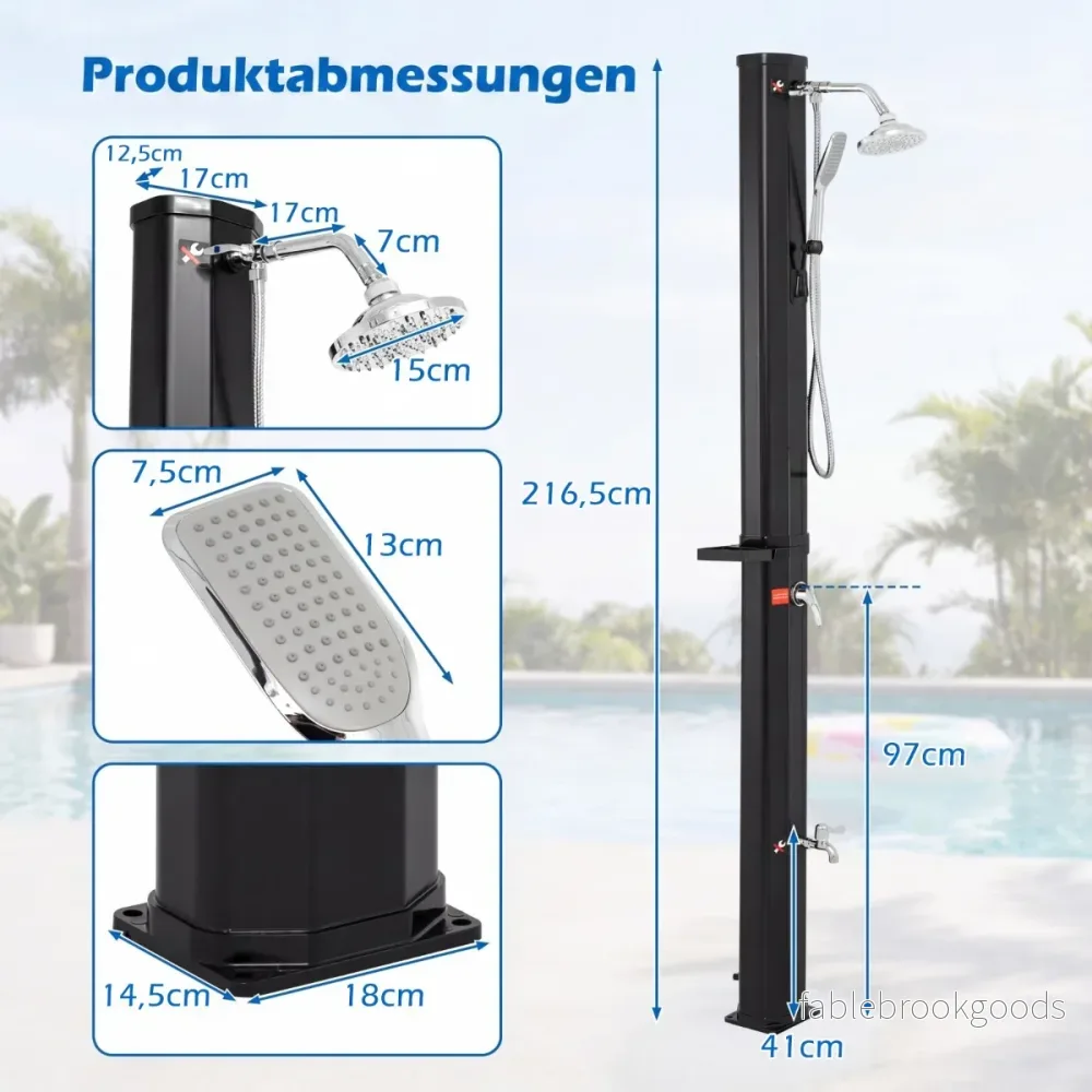 35L – soldusche med handdusch inklusive täckhölja, trädgårdsdusche hylla, pooldusche – Svart - Bild 2
