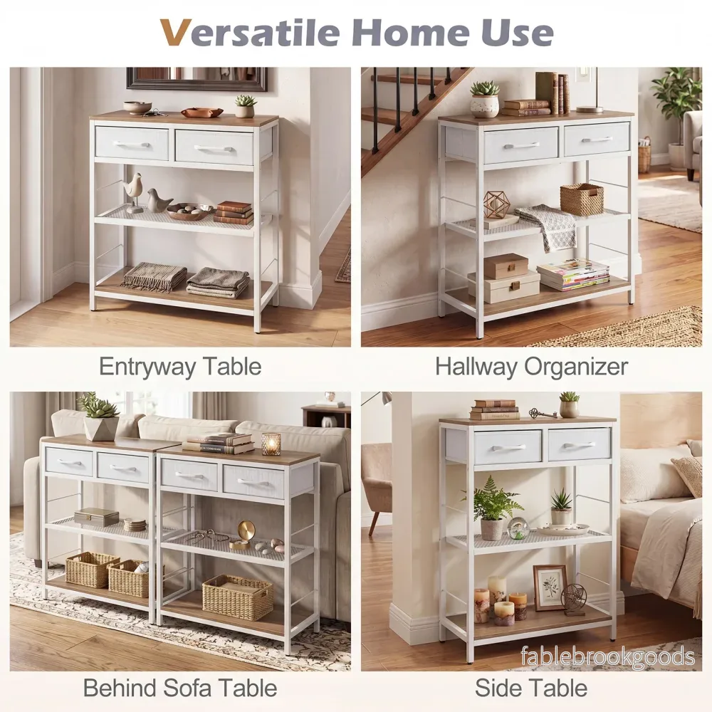 Smal – konsolbord, entrébord med två tygfacklådor och öppna hyllor – 60 x 30 x 81 cm - Bild 3