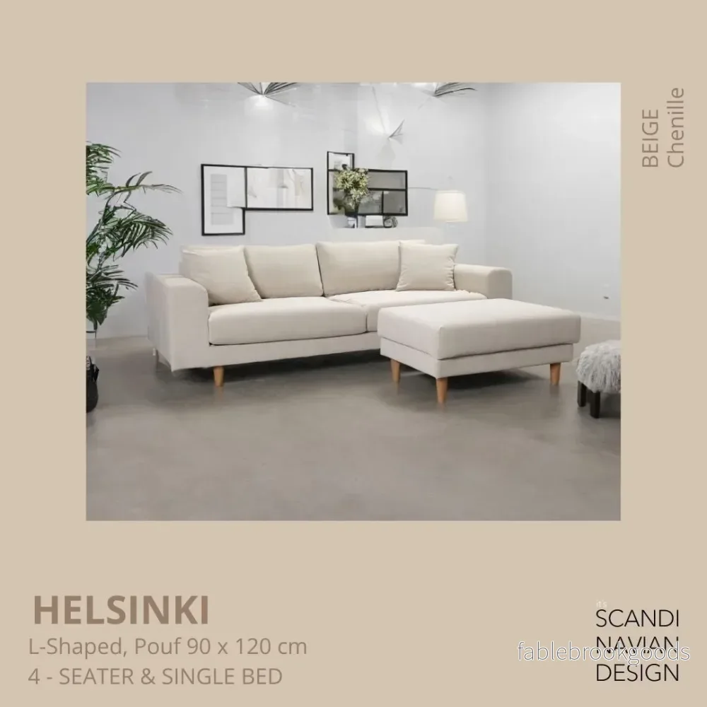 Helsinki L-shaped sofa/single bed, Chenille, Beige removable & washable - Bild 2