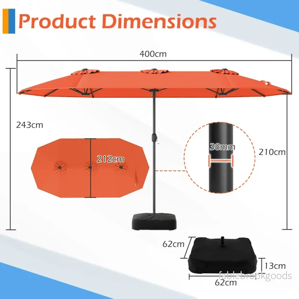 Dubbel – parasoll med stativ, solskydd UPF 50+, – 400 x 200 cm – Orange - Bild 2