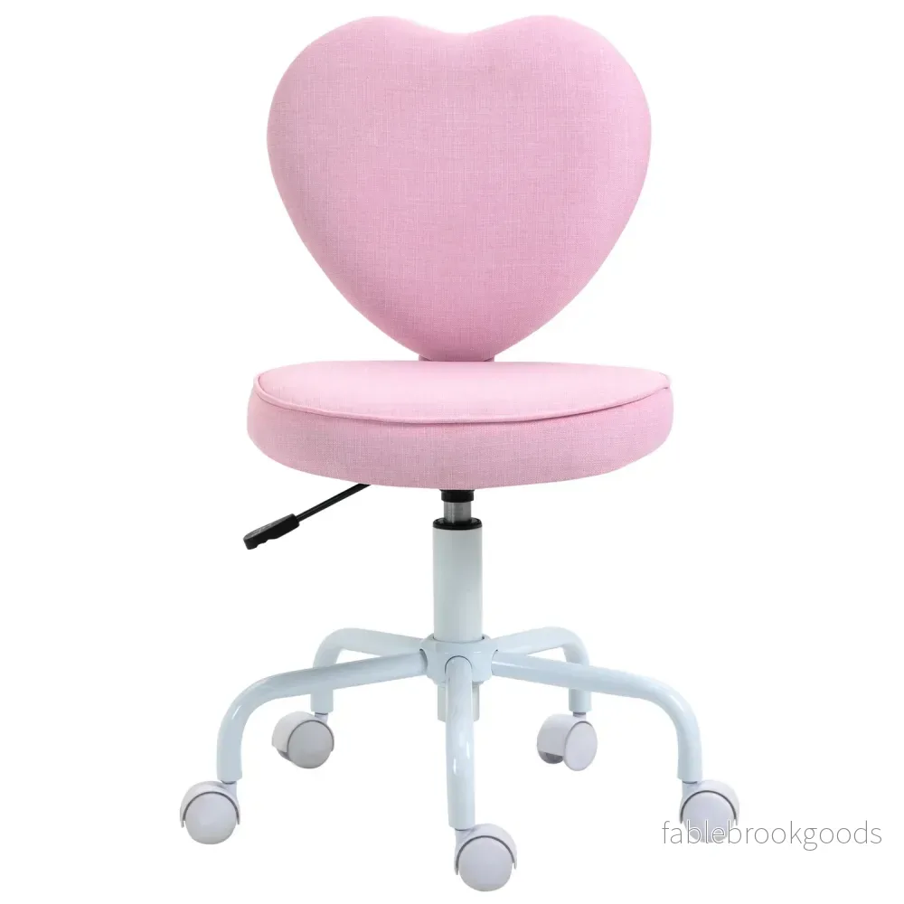 Pink Heart Swivel Stol, justerbar höjd, linnetyg