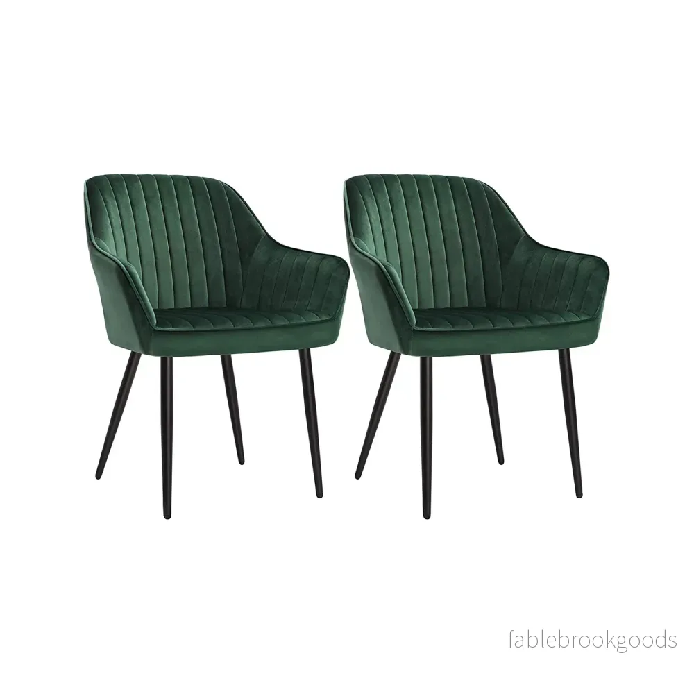 Eetkamerstoelen – Set van 2 – Fluweel – Met Armleuningen – Groen Eetkamerstoelen – Set van 2 – Fluweel – Met Armleuningen – Groen