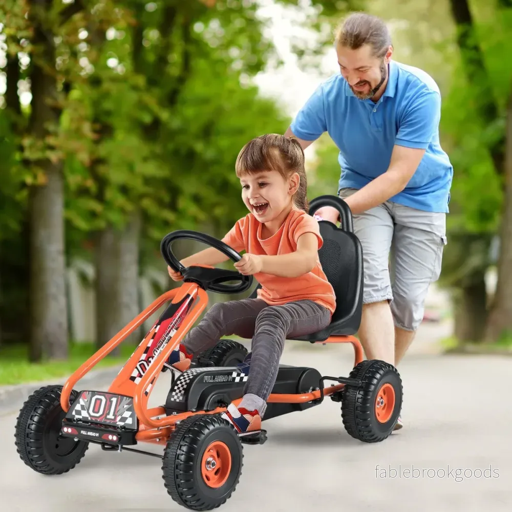 Gokart – med Justerbart Sitt och Handbroms Sparkbil upp till Bärkraft Pedal Go Cart – 30 kg – Orange - Bild 2