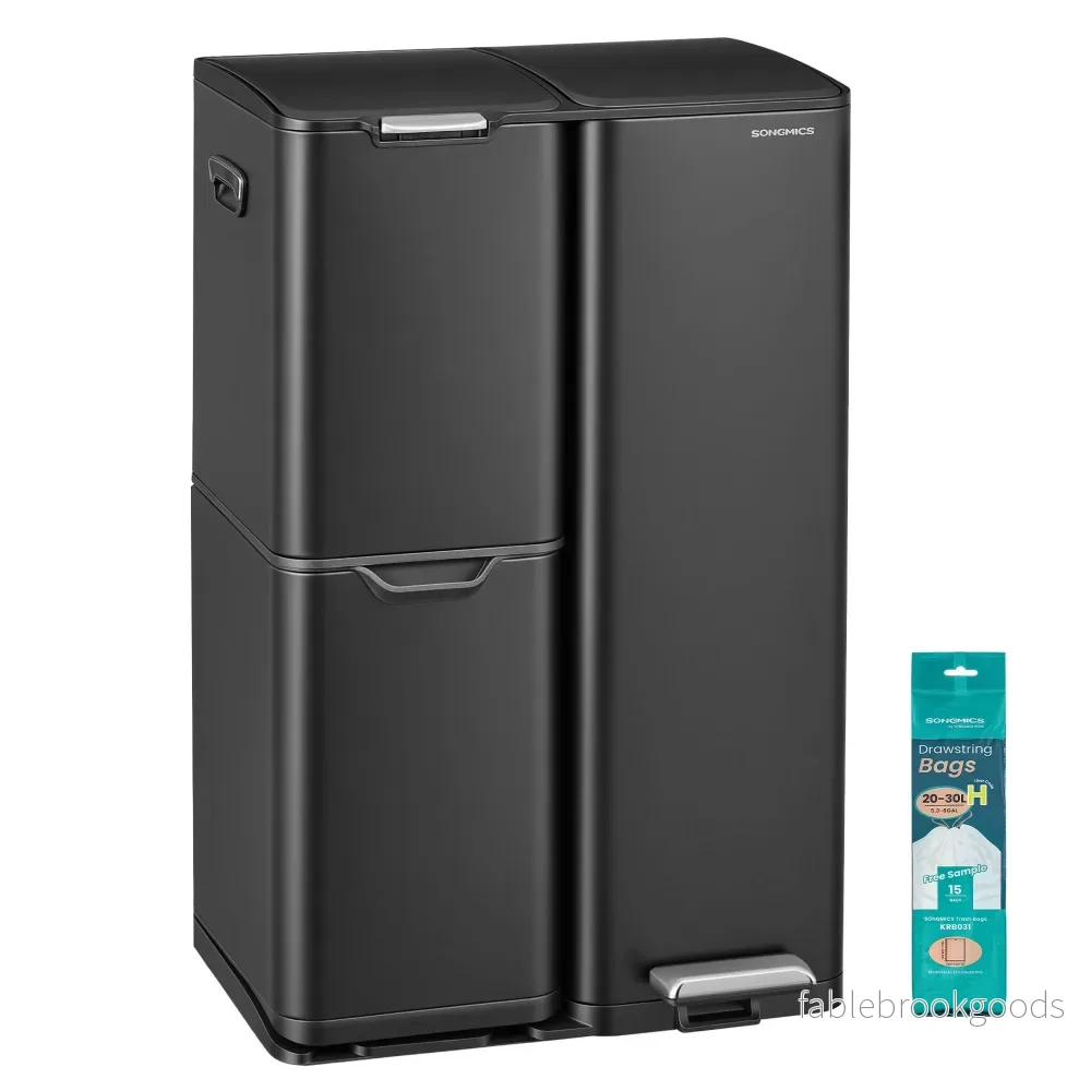Pedaalemmer – Met Afvalscheiding en 3 Vakken – Zwart – 46,7 x 39 x 71,9 cm Pedaalemmer – Met Afvalscheiding en 3 Vakken – Zwart – 46,7 x 39 x 71,9 cm
