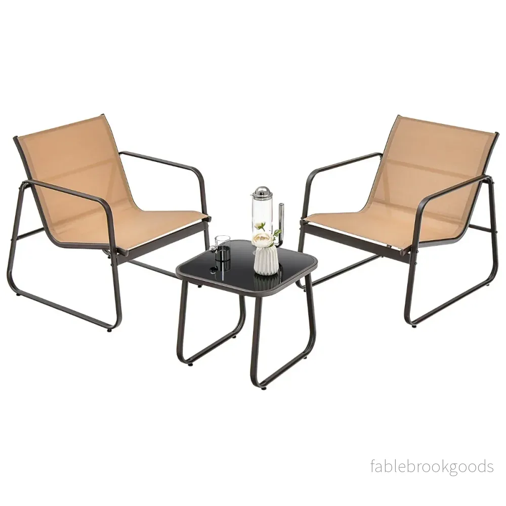 delad – uteplats samtalsset utomhus metall stol och bord set – 3 – Brun