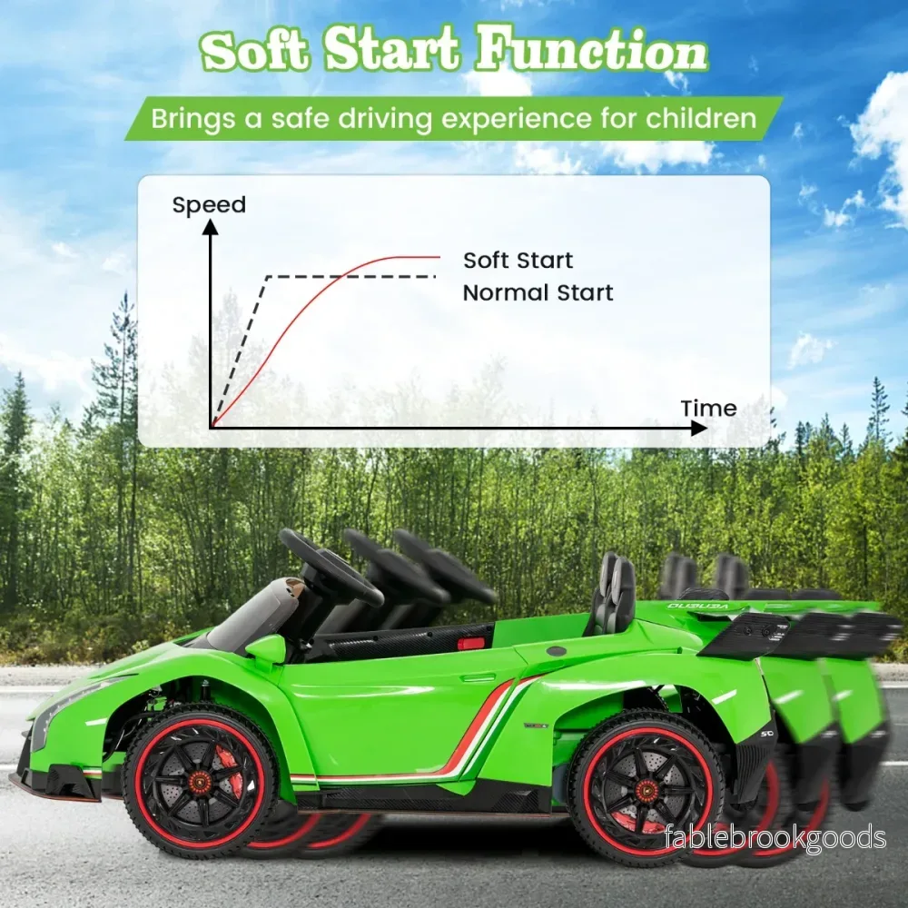 Barn – Lamborghini elbil med fjärrkontroll och LED strålkastare tuta musik – Grön - Bild 2