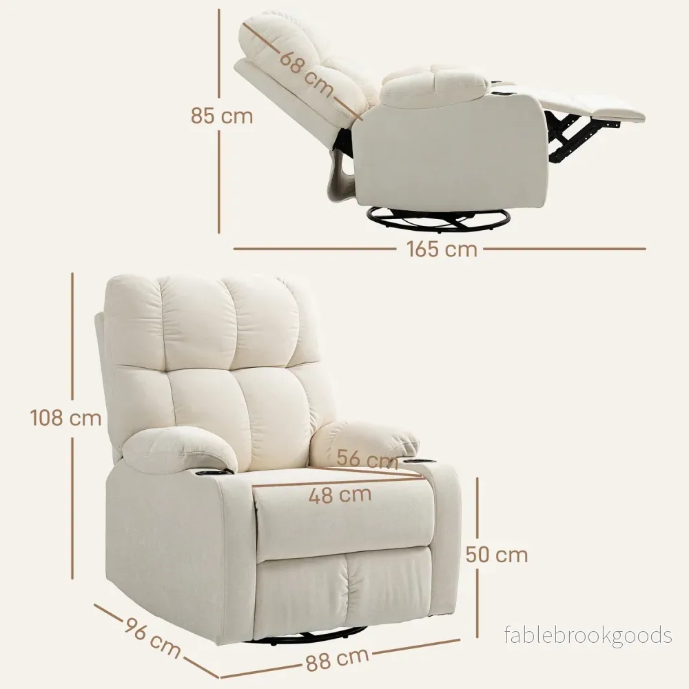 Liggande gung-TV-stol med fotstöd och mugghållare, beige - Bild 3
