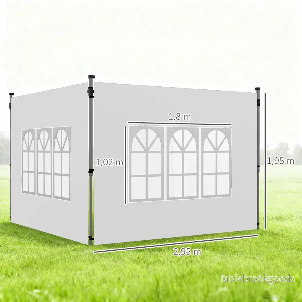 Vattentäta sidoväggar till paviljongen med fönster, 3x3/3x4 m, vita - Bild 3