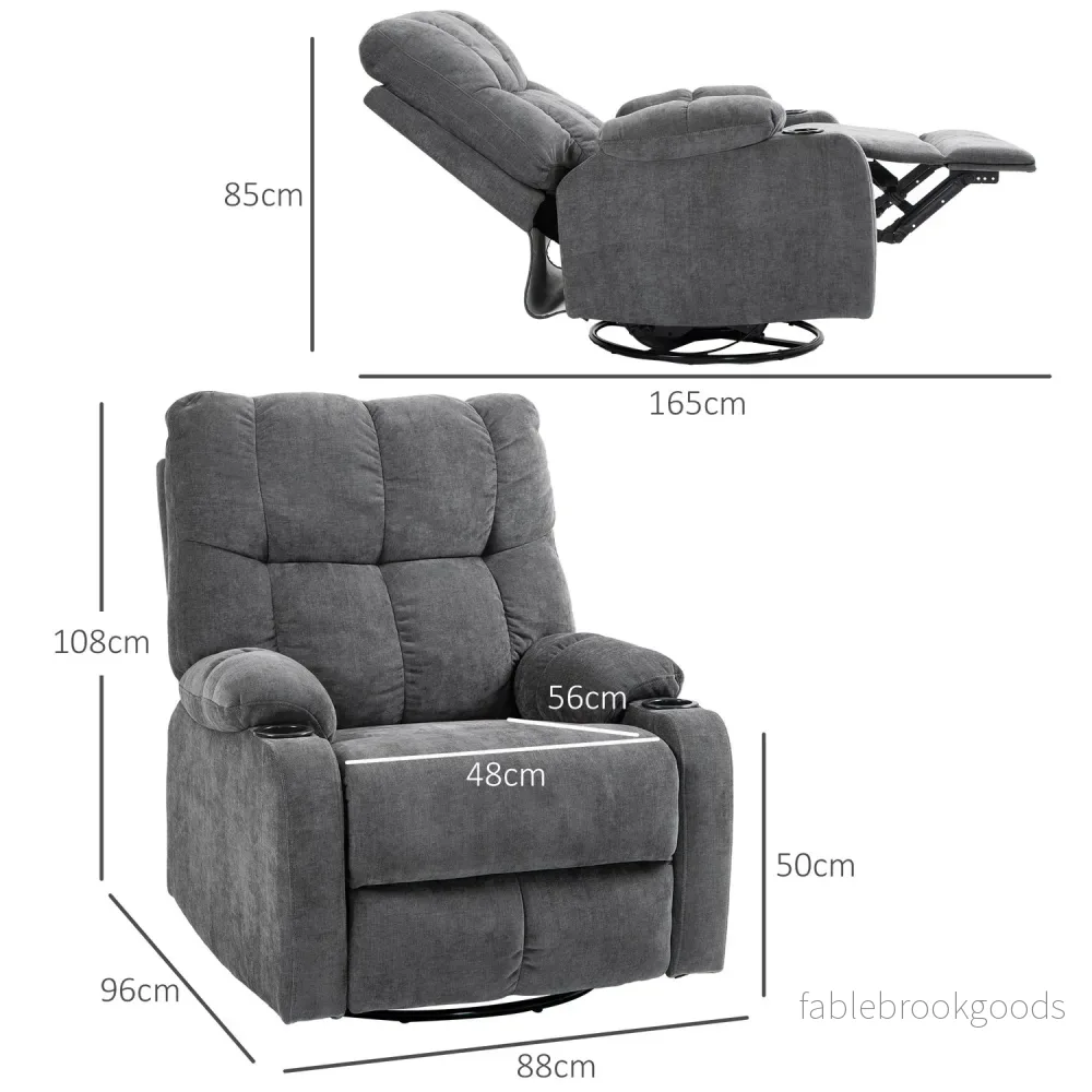 Liggande TV-fåtölj, 360° vridbar, mörkgrå, 88x96x108cm - Bild 3