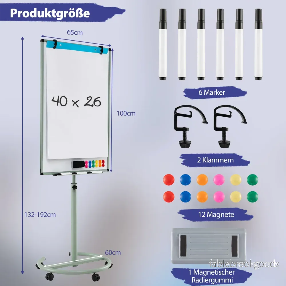 Flipchartställ – på hjul med magneter och markörer Höj sänkbart whiteboard – Grön - Bild 2