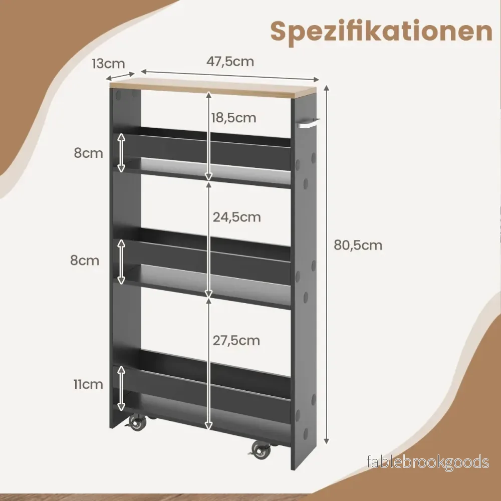 nivåer – nischhylla på hjul gjord av trä med handtag köksvagn + – 4 47,5 x 13 x 80,5 cm – Grå - Bild 3