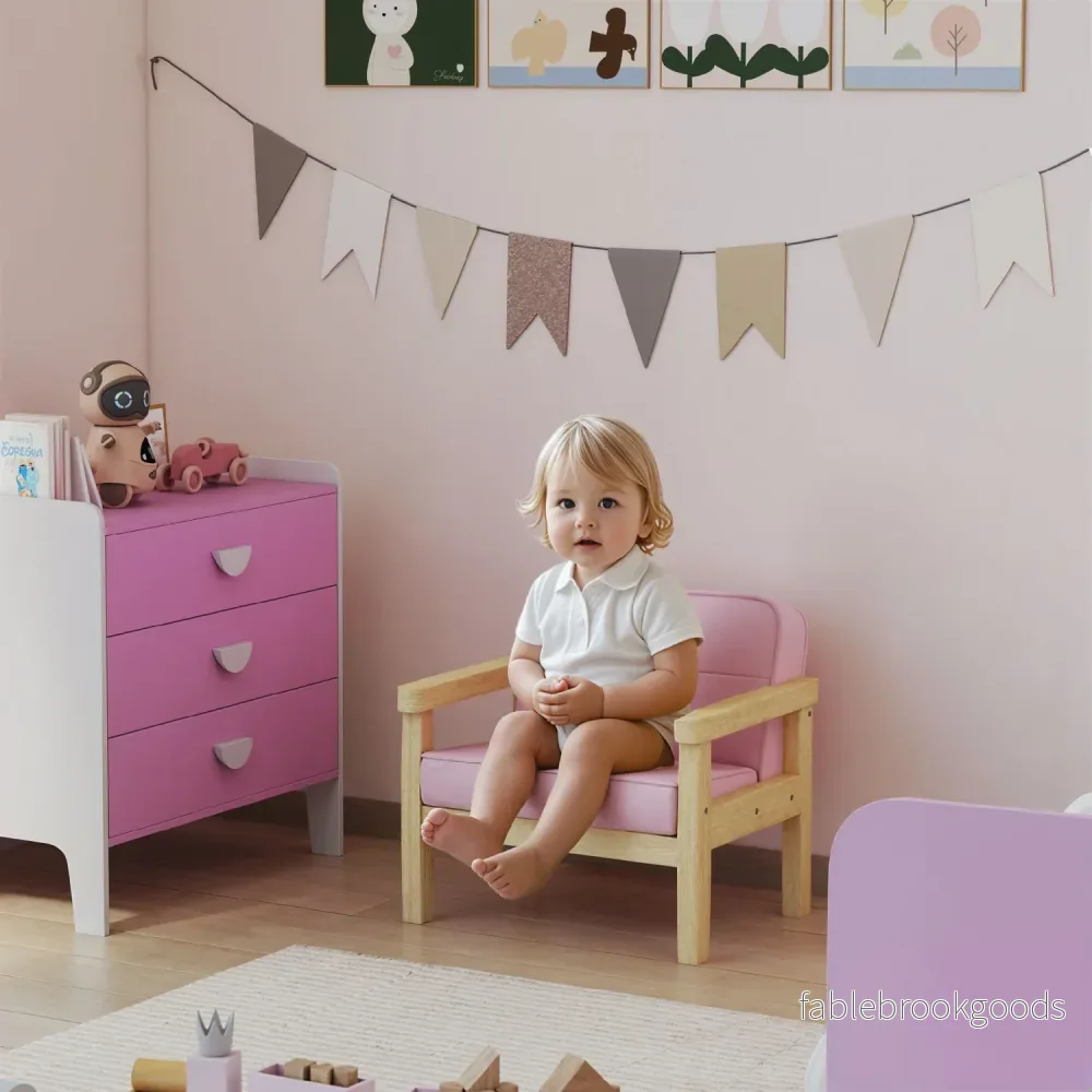 Barnstol i manchester, skum, träben, 3-8 år, rosa - Bild 2