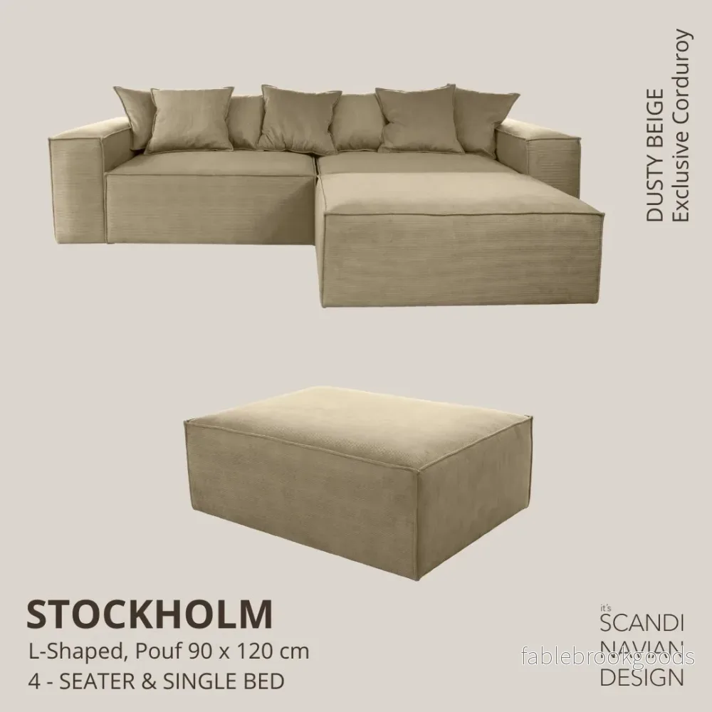 Stockholm L- Shaped sofa/single bed Exclusive Corduroy Dusty Beige removable & washable cover Stockholm L- Shaped sofa/single bed Exclusive Corduroy Dusty Beige removable & washable cover