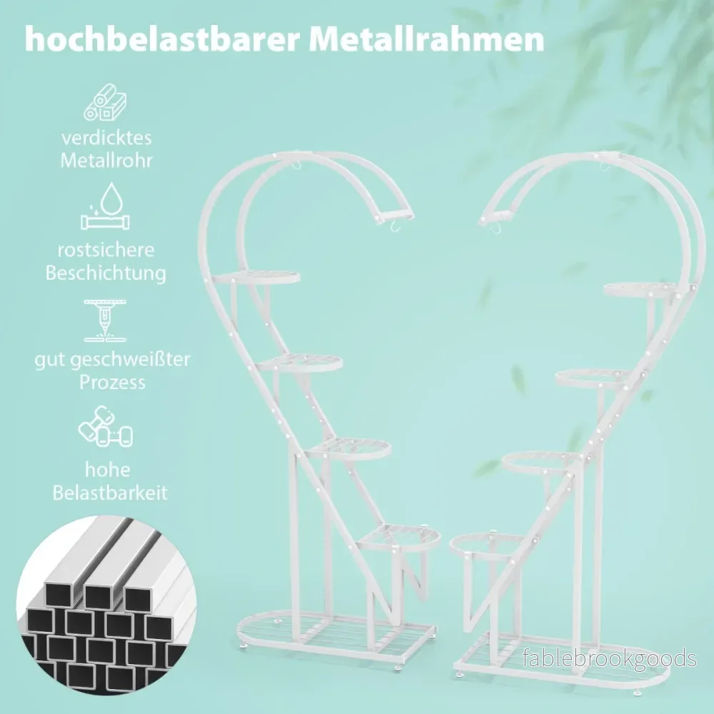 vånings – växtställ i metall Hjärtformat blomsterställ med krokar – 5 71 x 30,5 x 148 cm – Vit