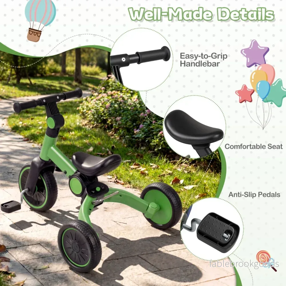 i – Barncykel Barnbalanscykel med avtagbara pedaler justerbar handtag – 5 1 – Grön - Bild 3