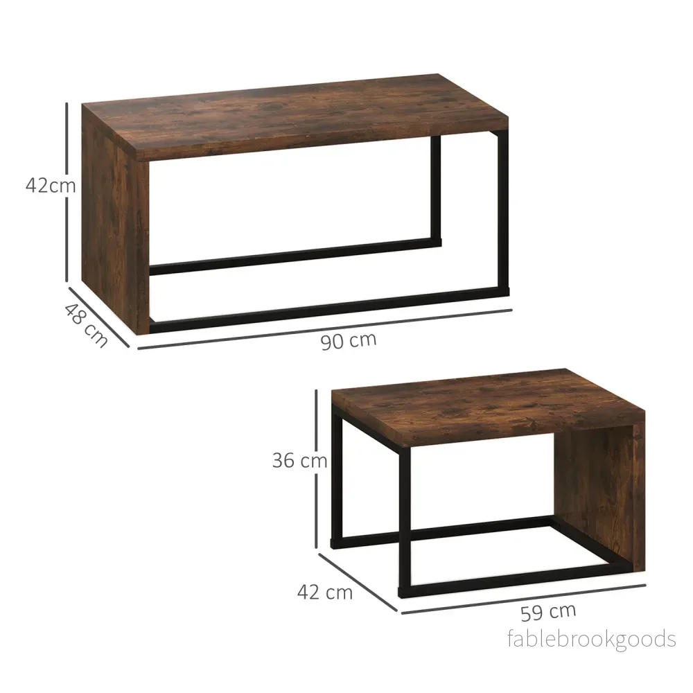 Multifunktionellt soffbordsset – svart & brun metallunderrede - Bild 3