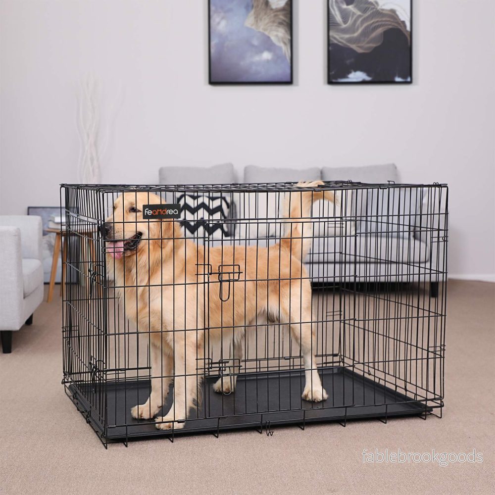 Hundbur – Vikbar med 2 dörrar – Svart - Bild 3
