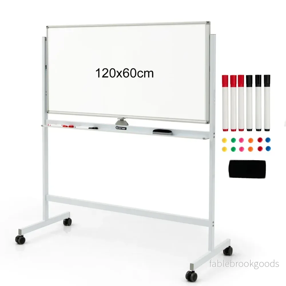 Dubbelsidig – magnetisk mobil whiteboard justerbar torrraderingstavla på hjul vita – Vit