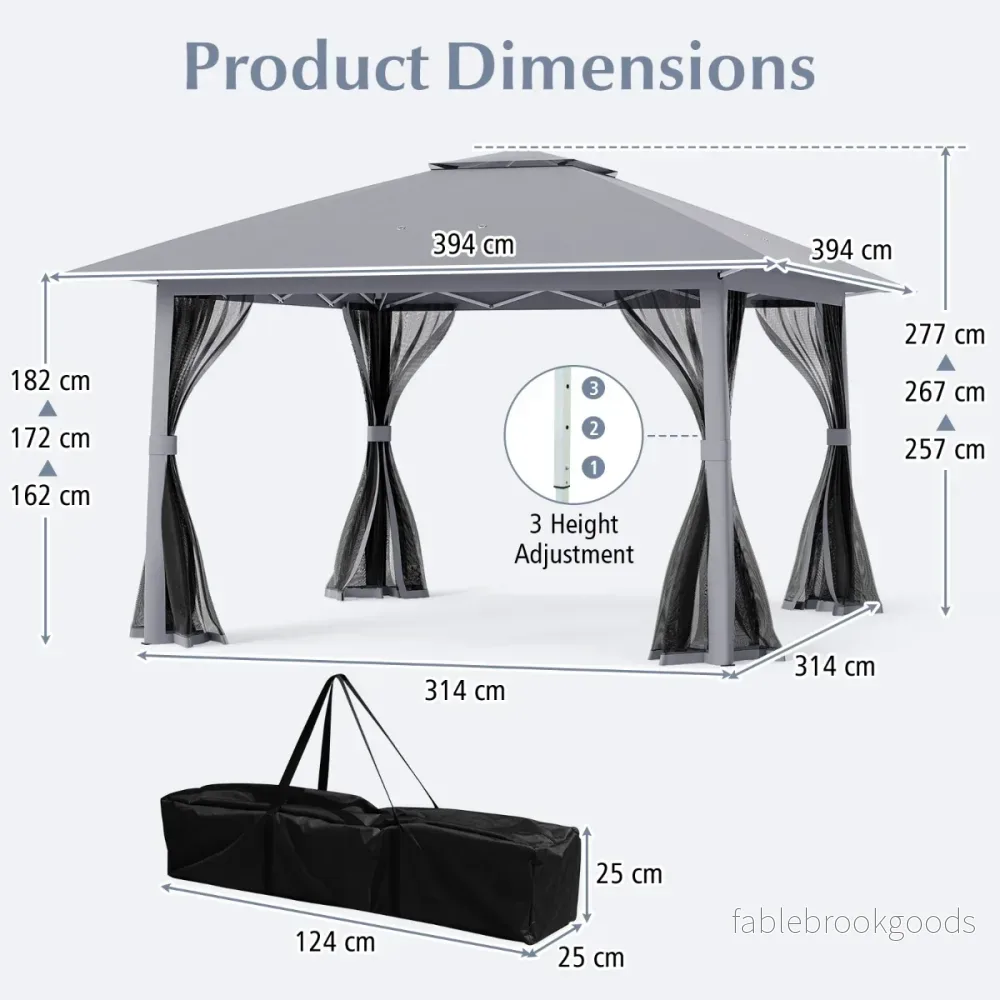 Pop‑up – hopfällbar paviljong med myggnät och dubbelt tak, inklusive bärväska – 4 4 x 4 m – Grå - Bild 2