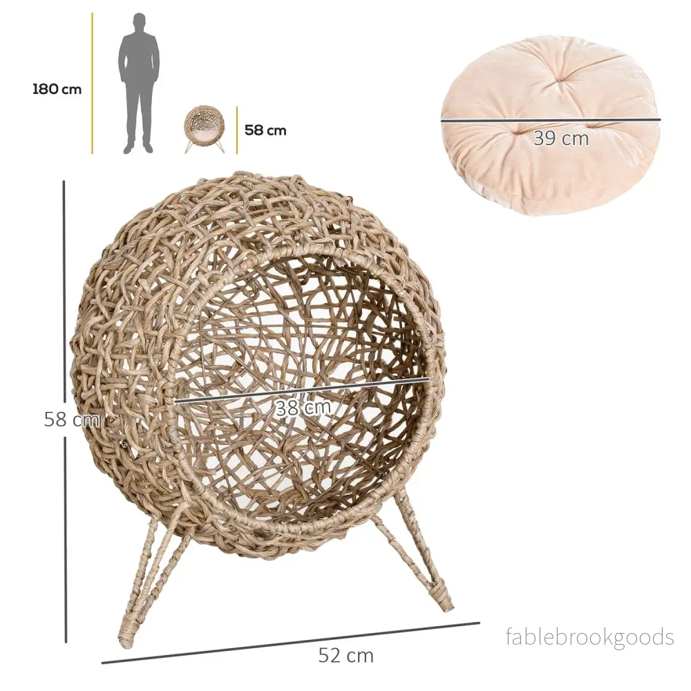 Naturligt PE rottingkatthus med kuddar, upphöjda fötter - Bild 3