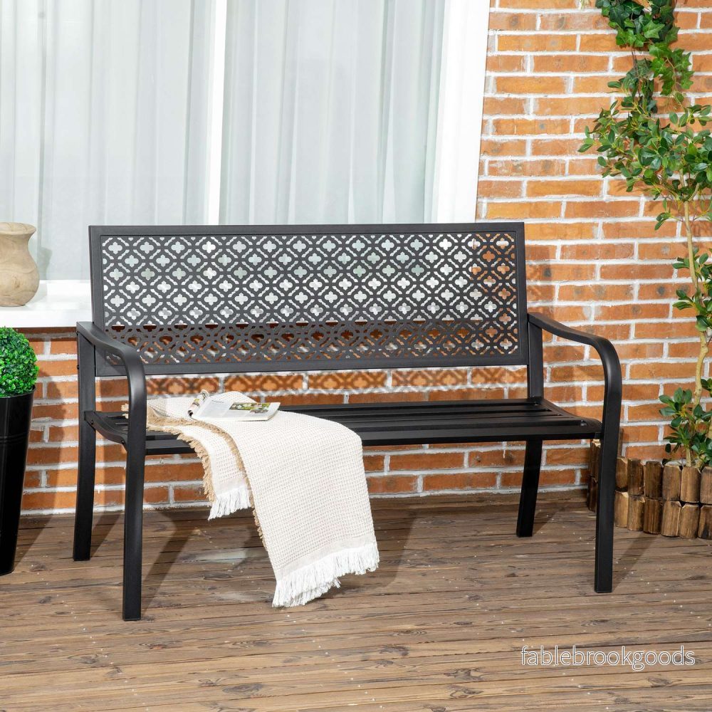 2-sits trädgårdsbänk i stål med armstöd, blommönster - Bild 2