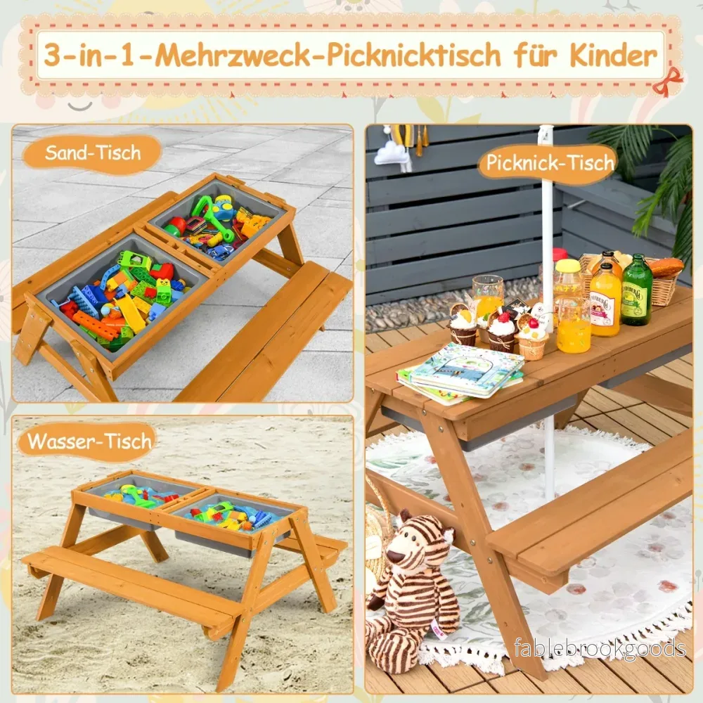 i – utomhus picknickbord vatten och sandbord med lekboxar paraply natur vitt – 3 1 – Vit - Bild 2