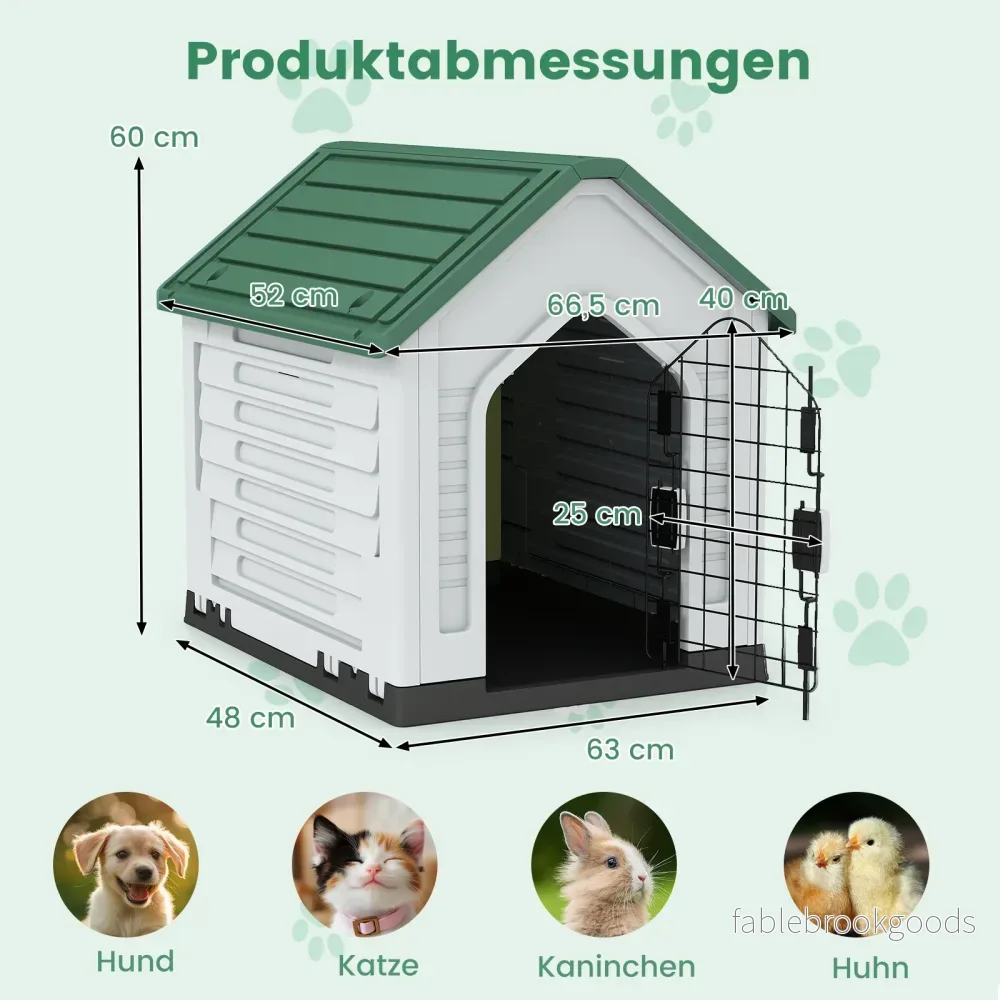 Plastikhundkoja – djurboende med låsbar metalldörr, ventilationsspringor och lutande tak – Grön - Bild 2