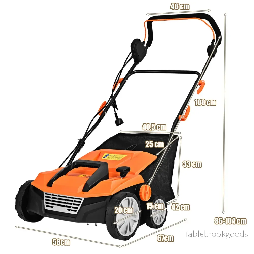 Elektrisk – rivare gräsmatta luftare 1800W nivåer Arbetsdjup – 2 67 x 58 x 86-104 cm – Orange - Bild 2