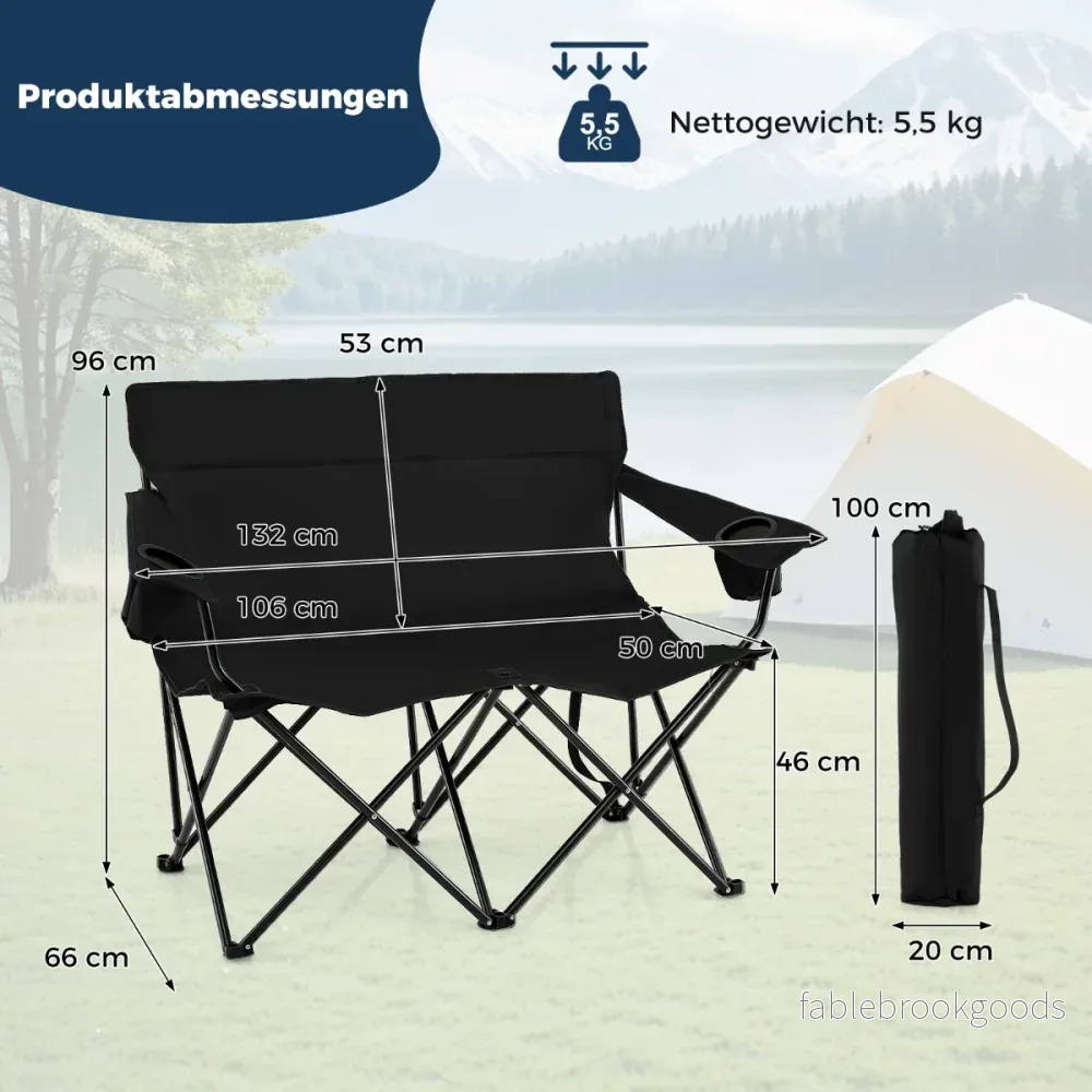 Campingstol – för personer Fällstol med dryckeshållare och armstöd bärväska – 2 – Svart - Bild 2