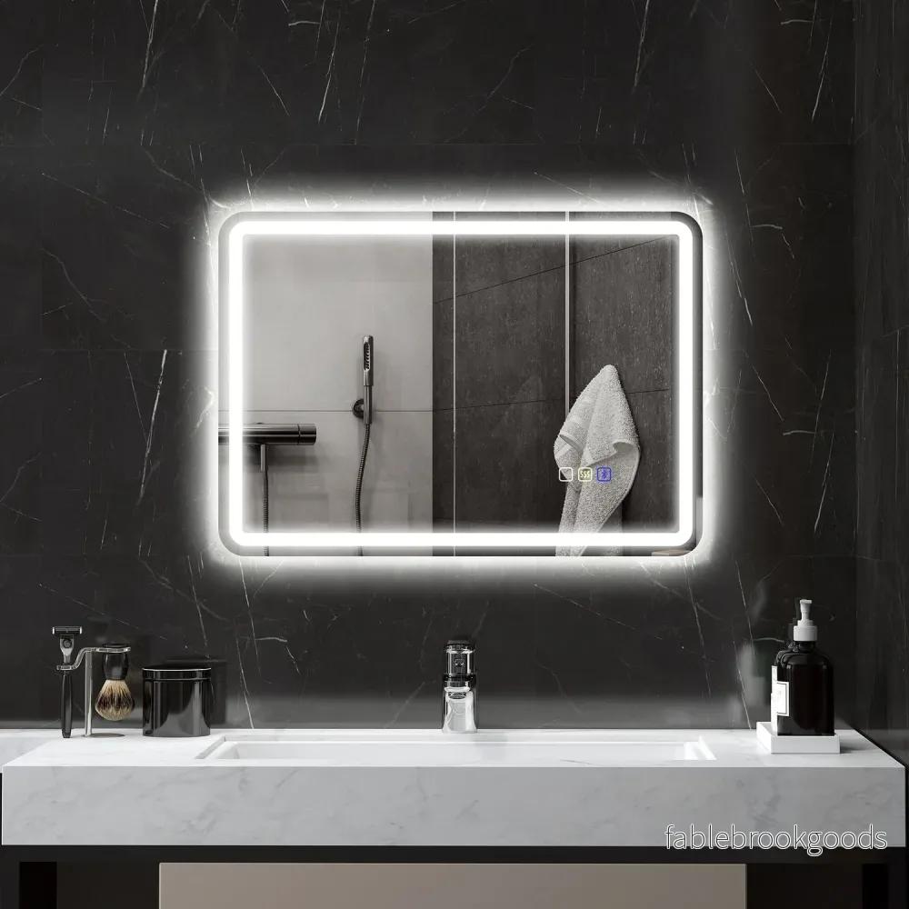 Badrumsspegel med LED-belysning, anti-dimkudde, 3 justerbara färger, 700 x 900 mm, silver - Bild 2
