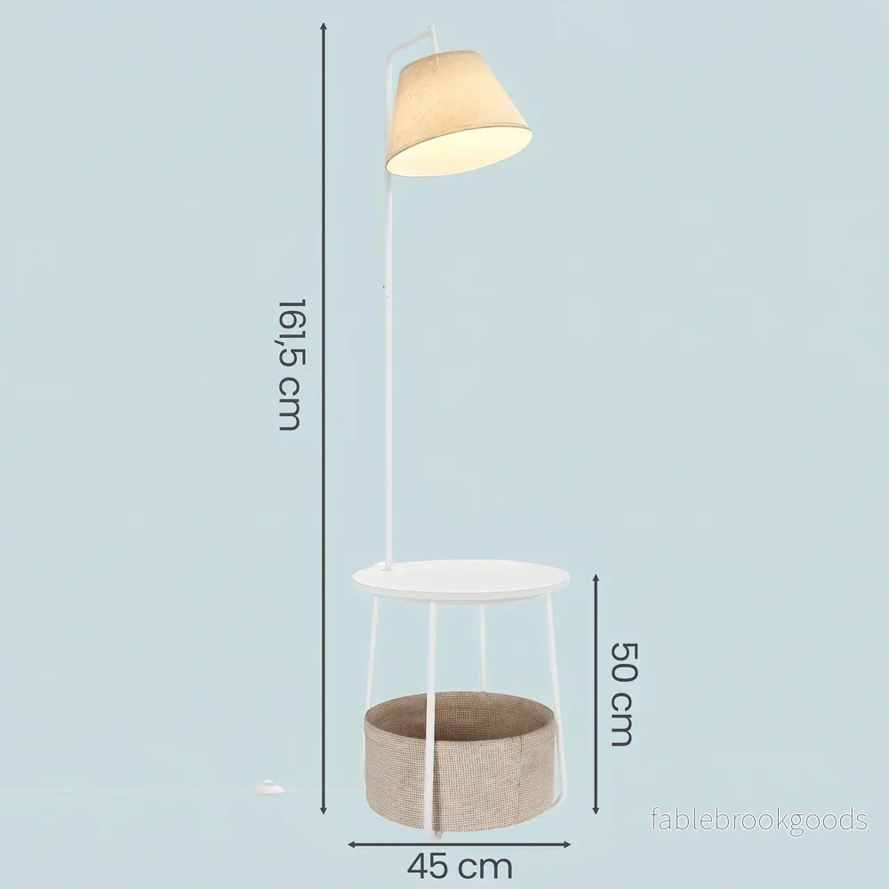 Nachtkastje met Staande Lamp - 3-in-1 met Ablage en Stoffen Mand - Wit - 45 cm - Bild 3