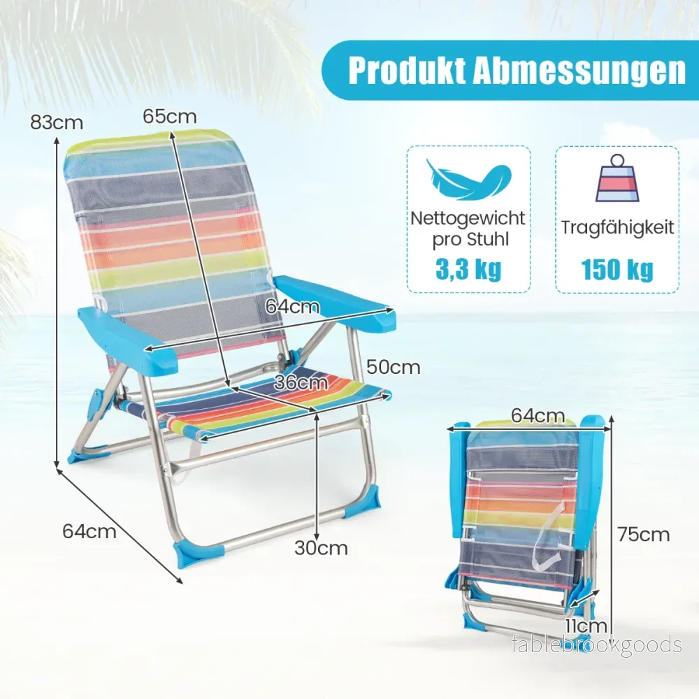 pack – strandstolar, hopfällbara picknickstolar med positioner justerbart ryggstöd armstöd, färgglada – 2 5 – Färgglad - Bild 2